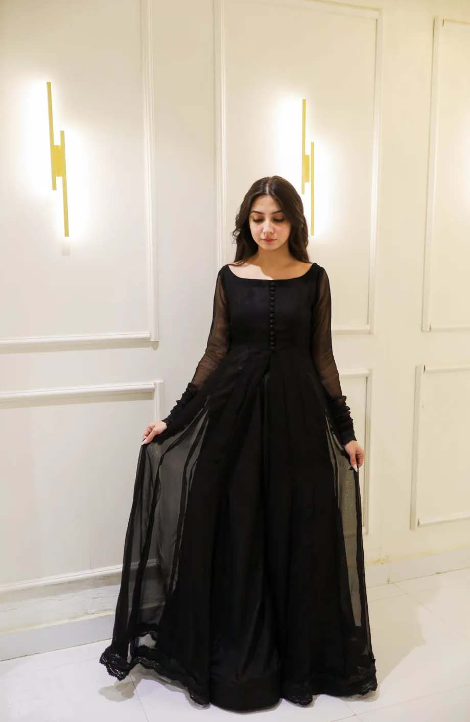 SOLID BLACK ANARKALI WITH GHARARA