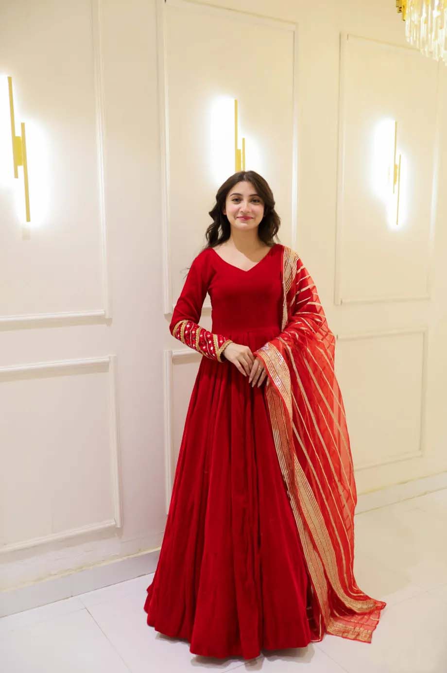 RED VELVET ANARKALI SET WITH DUPATTA