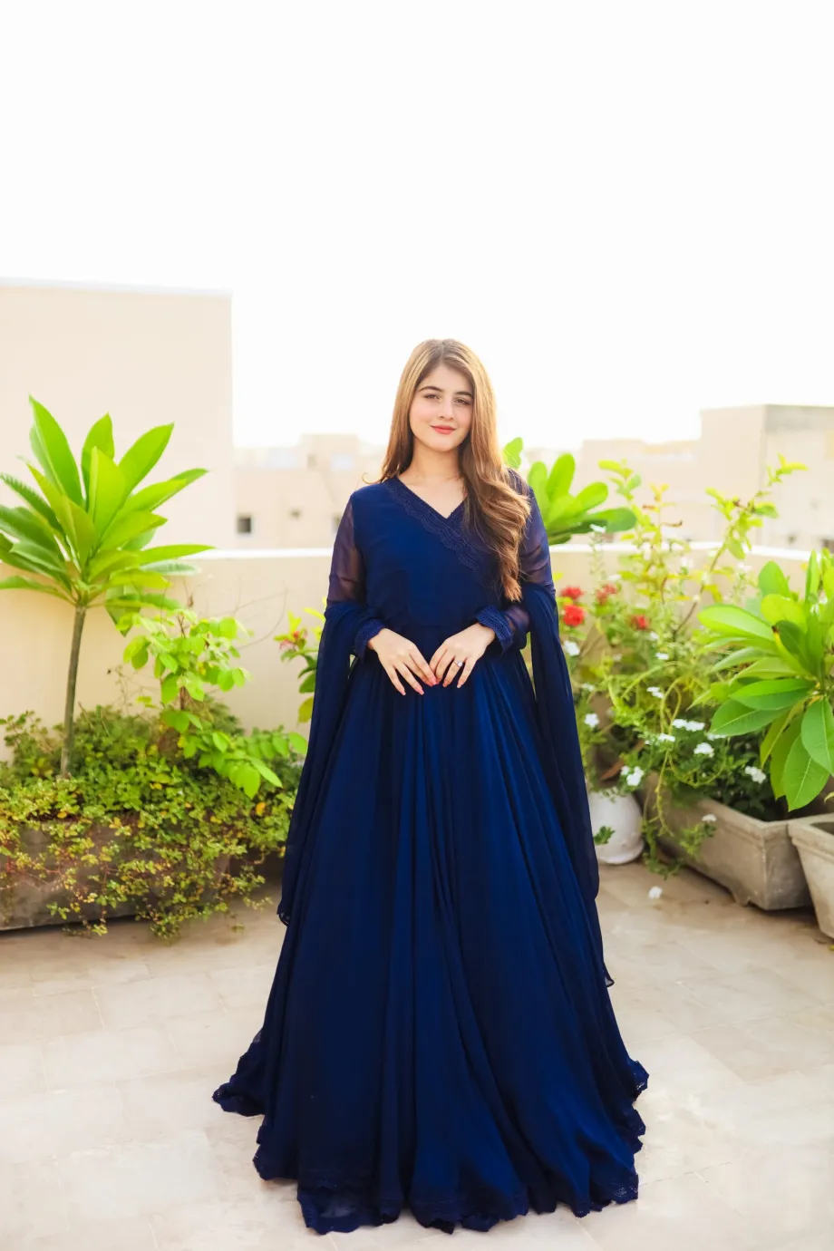 SOLID NAVY BLUE DOUBLE LAYER ANARKALI SET